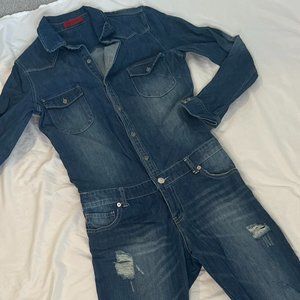 Signature8 Women's Long Sleeve Blue Denim Jumpsuit - Small/Medium